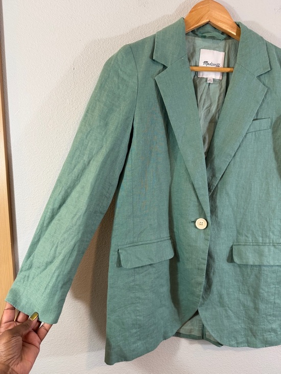 Madewell Larsen Blazer Green Linen XXS (2XS) One Button Jacket Preppy Academia - Picture 3 of 13